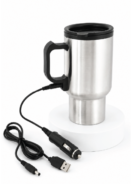 כוס תרמית נירוסטה עם חיבור למצת+USB תכולה 480 מל כוס תרמית נירוסטה עם חיבור למצת+USB תכולה 480 מל